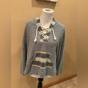 SO Juniors Lace-Up Drawstring Hoodie Green Multi Color Size Large